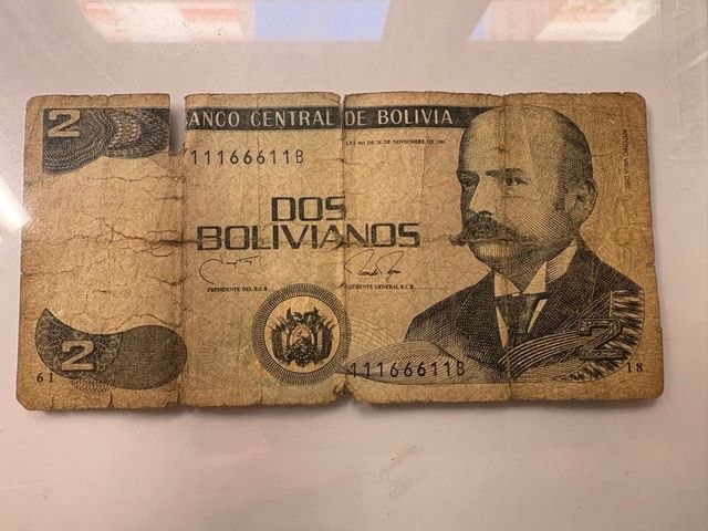 Billete 2 Bolivianos Banco Central Bolivia 1986