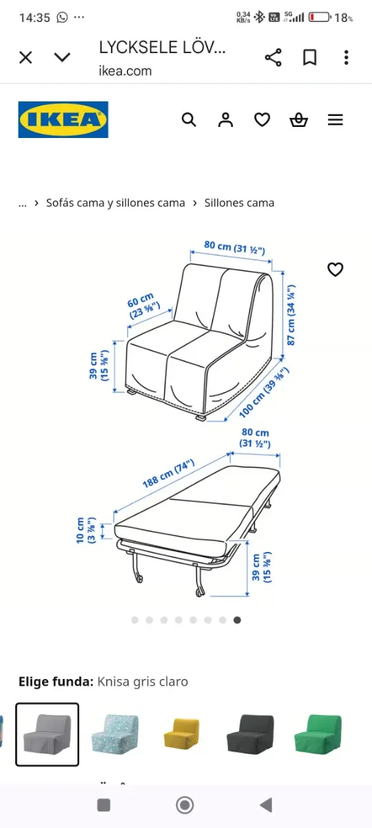 Sofá cama IKEA Breivika 188x80 Gris