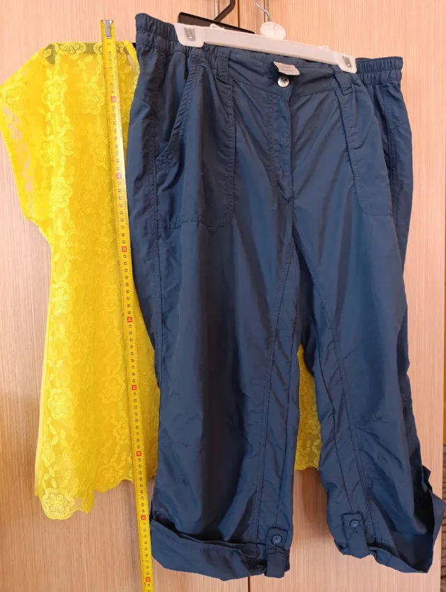 Conjunto Poliamida Pantalón Azul y Blusa Encaje Am