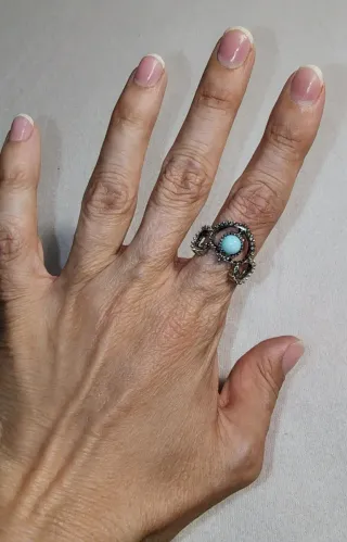 Anillo Plata vintage Perla Azul