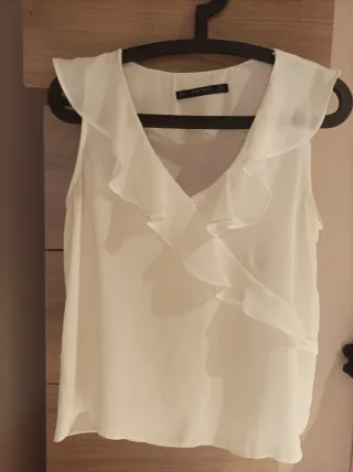 Blusa Zara Viscosa Blanca Talla M