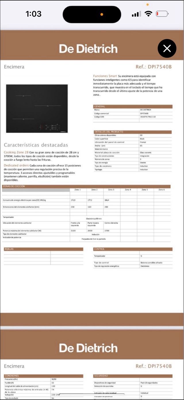 Placa Inducción De Dietrich DPI7540B