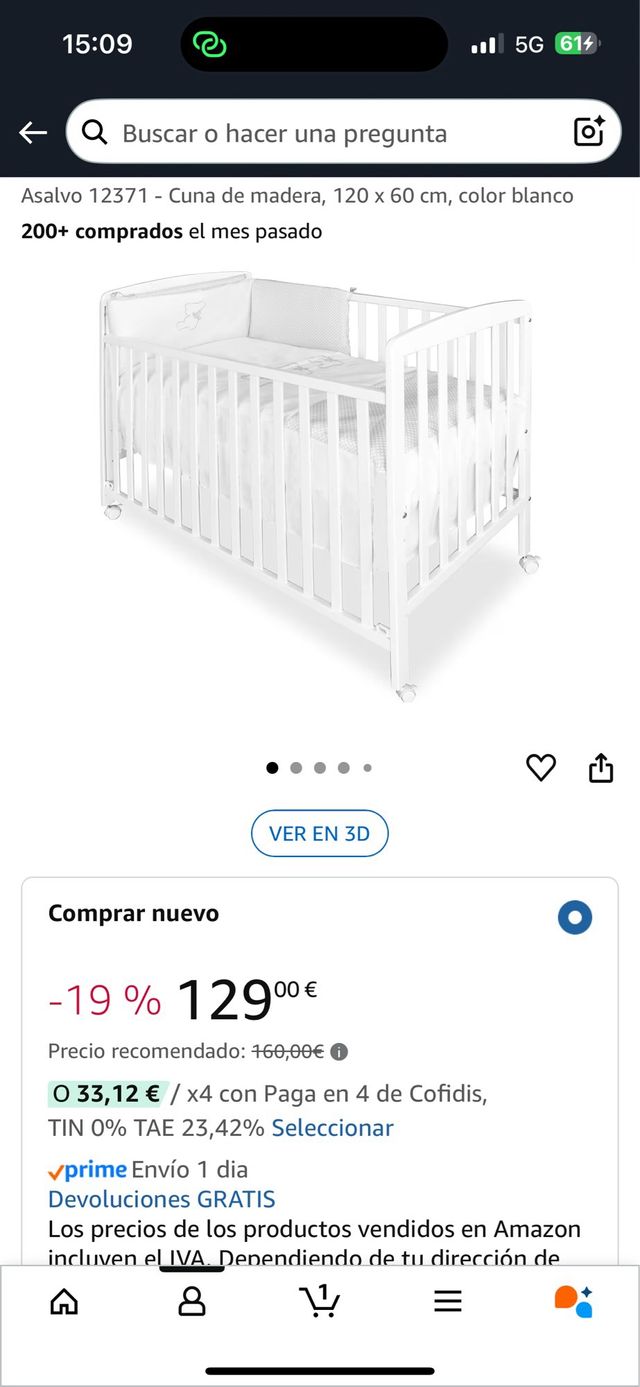 Cuna de madera + colchón