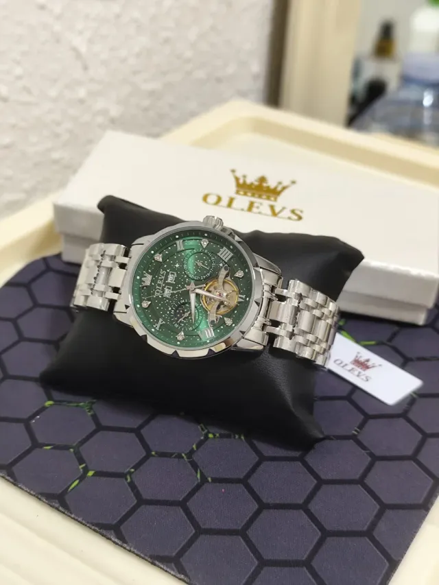 Reloj Olevs Automático Hombre Verde/Plata