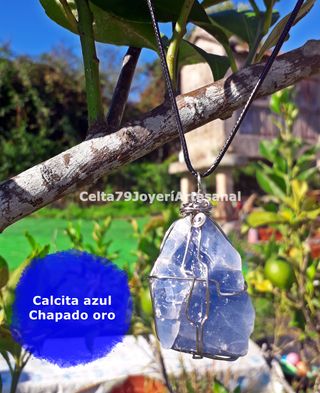 Collar Calcita Azul Chapado Oro Artesanal