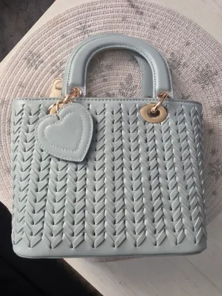 Bolso de mano Polipiel Azul con Detalle Dorado
