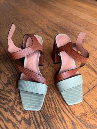 Sandalias Max Mara Tacón Marrón y Menta