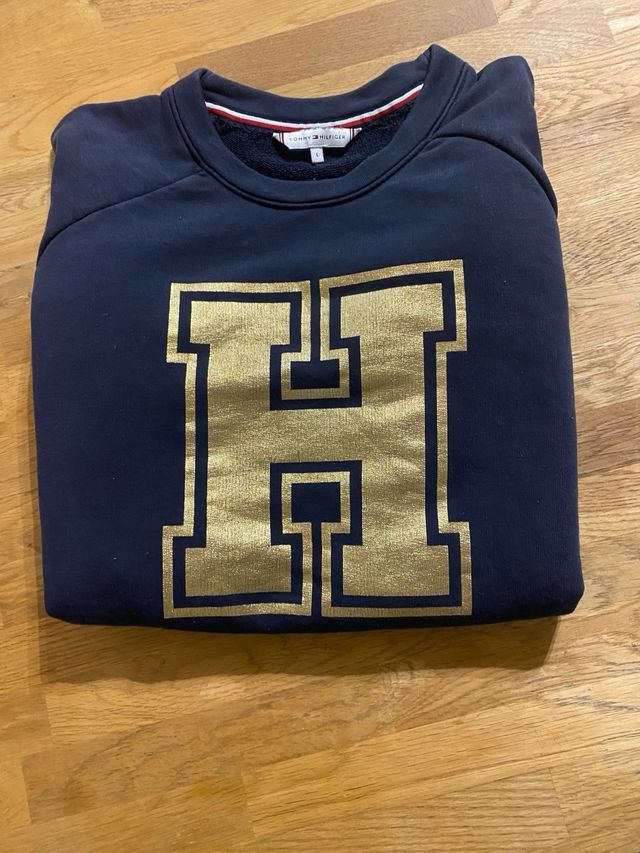 Felpa Tommy Hilfiger Logo H Dorato Blu Navy L
