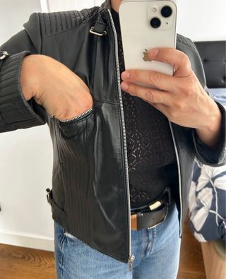 Cazadora de cuero negra piel ovino 