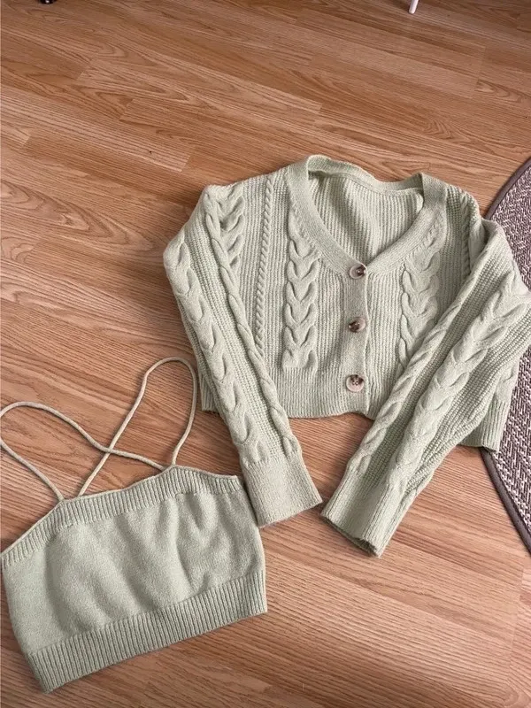 Conjunto cárdigan y top verde S
