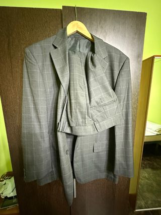 Traje de hombre gris cuadros talla 44