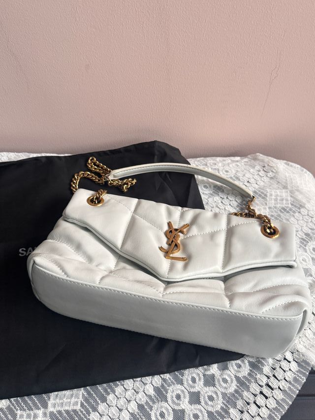 Bolso YSL Piel Cordero Blanco Cadena Oro