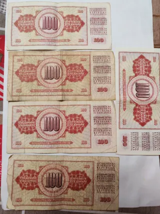 5 Banconote 100 Dinari Jugoslavia