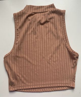 Top SHEIN marrón canalé cuello alto talla S
