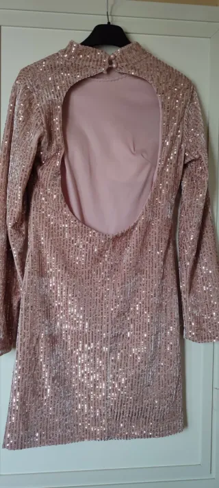 Vestito corto paillettes oro/rosa
