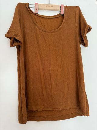 Camiseta Mango Marrón Manga Corta