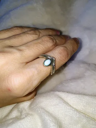 Anillo vintage plata tiara perla azul