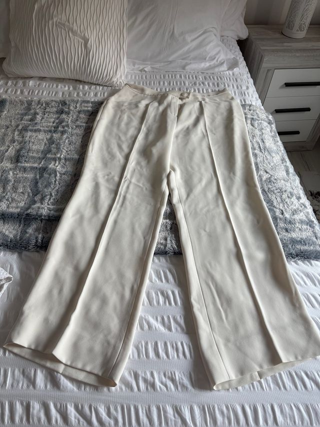 Pantalón ancho beige mujer
