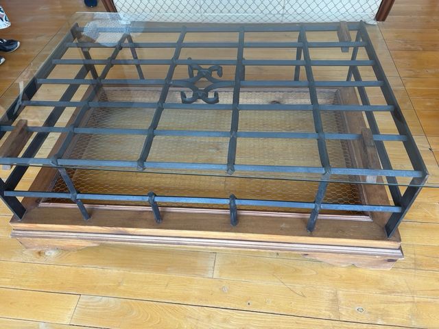 MESA CENTRO, MADERA, CRISTAL, HIERRO FORJADO