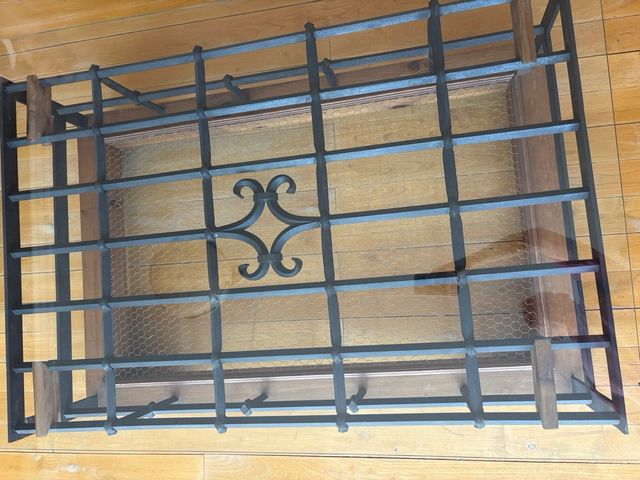 MESA CENTRO, MADERA, CRISTAL, HIERRO FORJADO