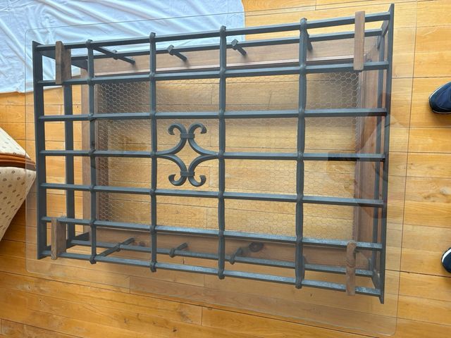 MESA CENTRO, MADERA, CRISTAL, HIERRO FORJADO