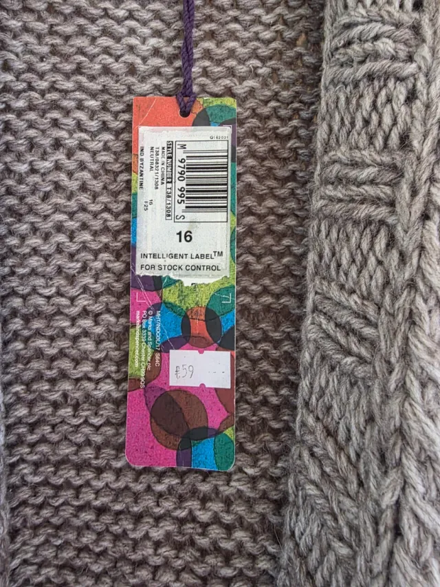 Cardigan maglia donna L XL lungo grigio smanicato