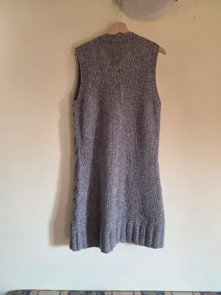Cardigan maglia donna L XL lungo grigio smanicato