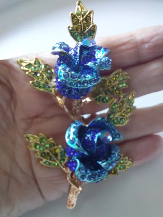 Broche Flor  rosa grande Azul Dorado joyas regalo