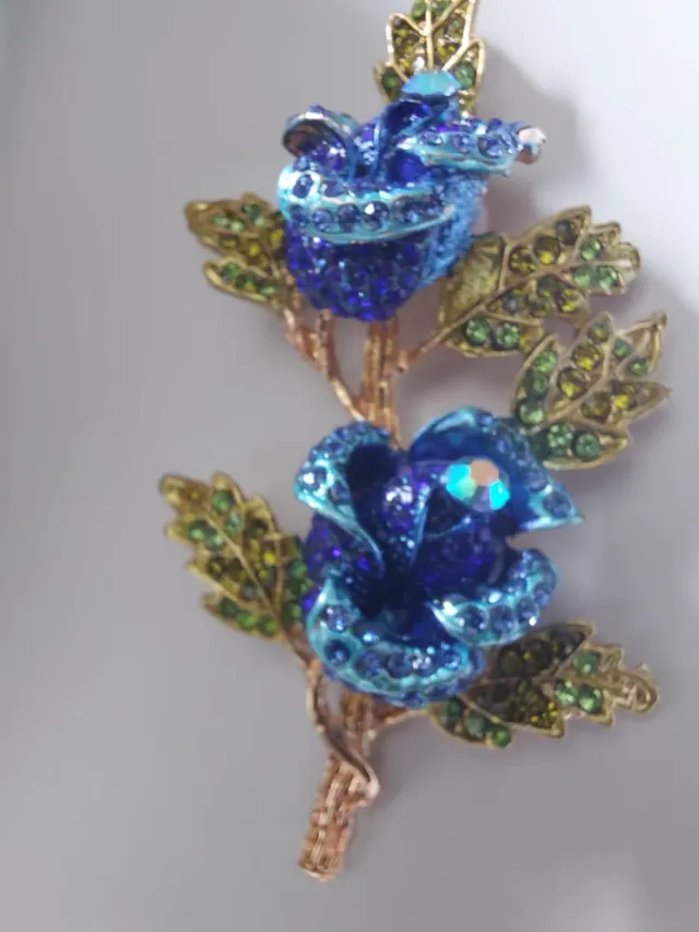 Broche Flor  rosa grande Azul Dorado joyas regalo