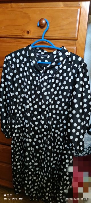 Vestido Zara lunares negro y blanco Talla L
