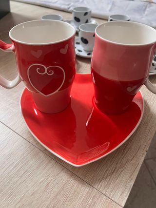 Set 2 Tazze Porcellana Cuore Rosso Rosa