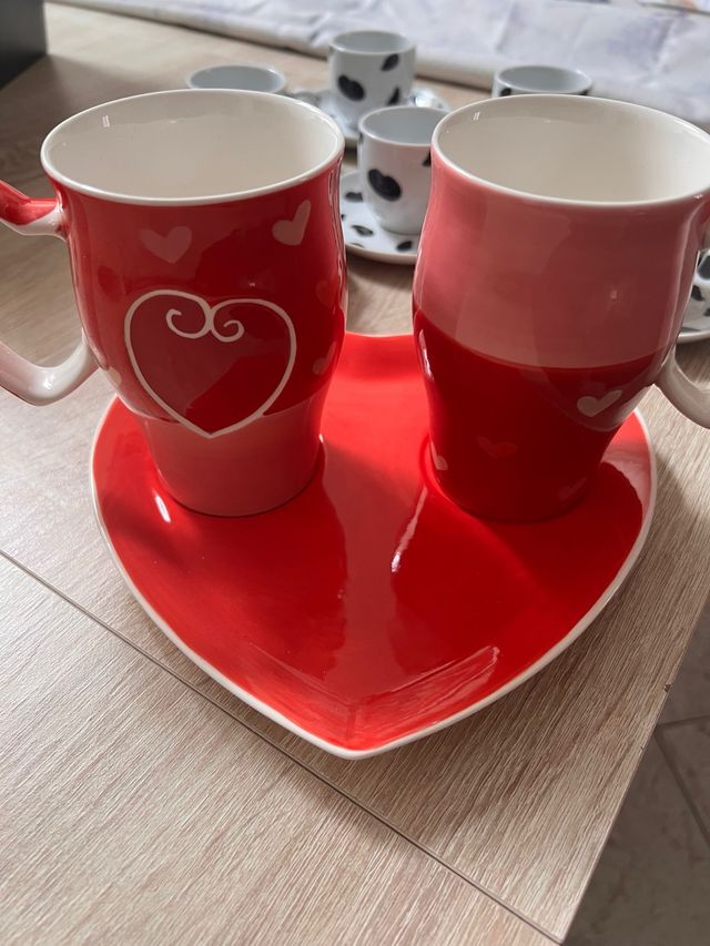 Set 2 Tazze Porcellana Cuore Rosso Rosa