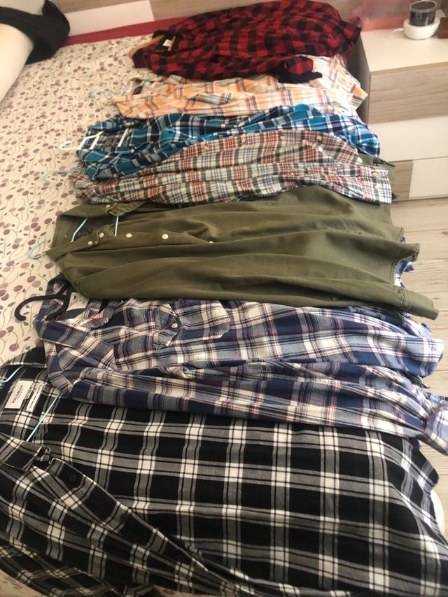 Lote de siete camisas de cuadros hombre