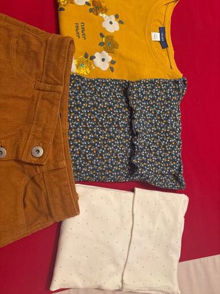 Conjunto Falda Pantalón Pana + 3 Camisetas talla 8