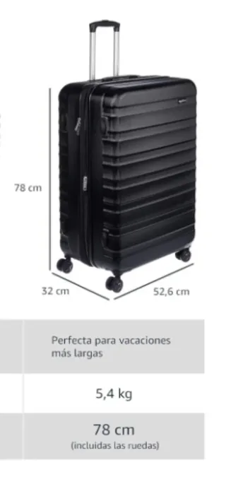 Maleta Amazon Basics Rígida Negra Giratoria 78 cm