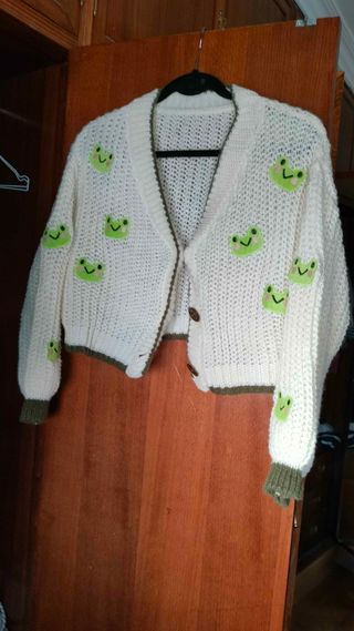 Jersey de lana blanco con ranas