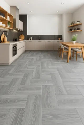 Alfombra PVC imitación madera gris