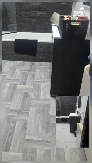 Alfombra PVC imitación madera gris