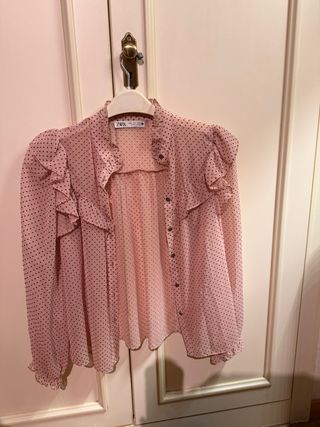 Blusa Zara Lunares Rosa Volantes