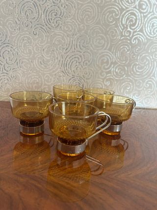 Set di 6 tazze vintage in vetro ambrato anni 50