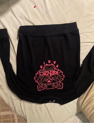 Sudadera Kenzo Negra con Diseño Rosa