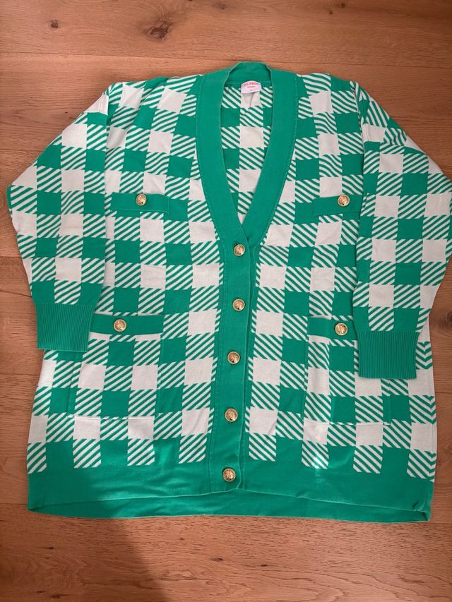 Cardigan donna Sun68 a quadri verde/bianco