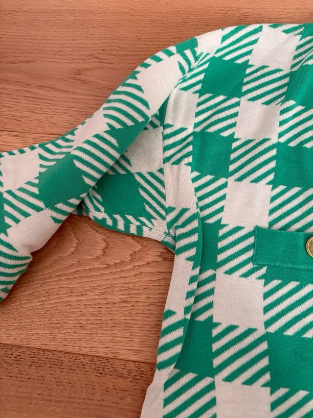 Cardigan donna Sun68 a quadri verde/bianco