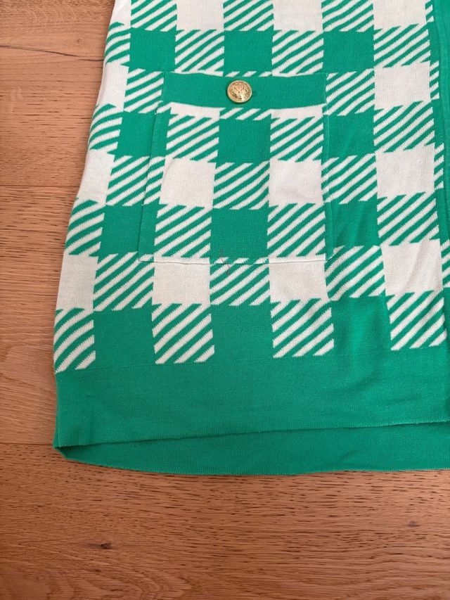 Cardigan donna Sun68 a quadri verde/bianco