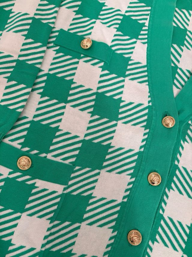 Cardigan donna Sun68 a quadri verde/bianco