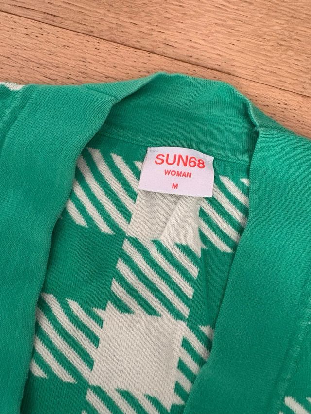 Cardigan donna Sun68 a quadri verde/bianco