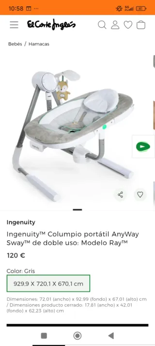 Columpio portátil Ingenuity de bebé