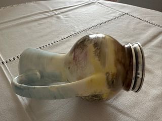 Jarrón antiguo cerámica porcelana base plata 925