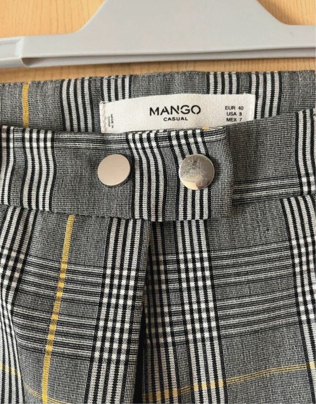 Pantalón Mango Cuadros Gris Talla 40