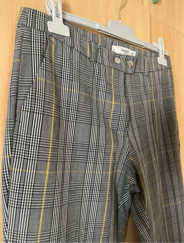 Pantalón Mango Cuadros Gris Talla 40